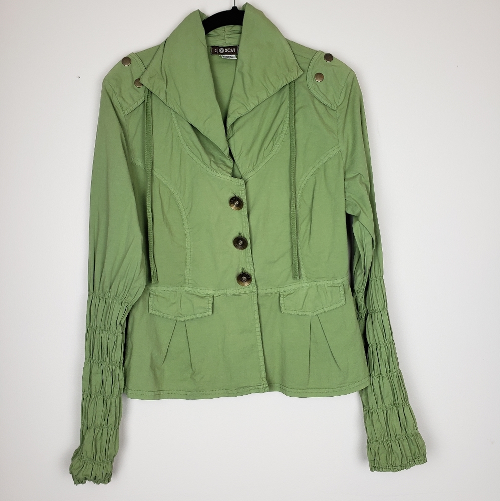 XCVI green military utility ruched sleeve jacket